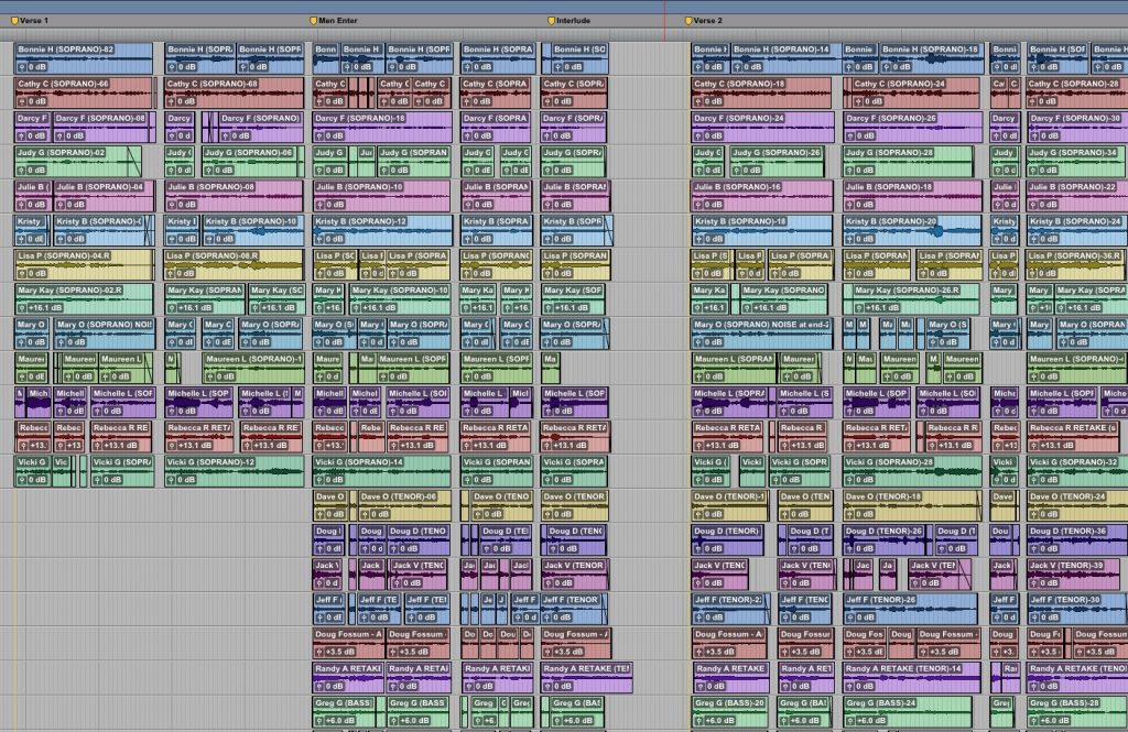 A Pro Tools session featuring several tracks—each one with too many edits to fit into the screen.