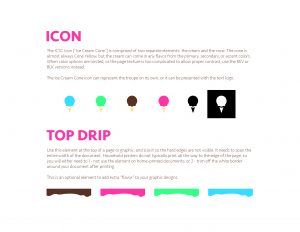 Page 3 of the ICSC Branding Guidelines spells out how to use the ice cream icon and "top drip" graphical elements.