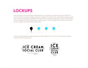 Page 4 of the ICSC Branding Guidelines spells out how much room should be above, below, and to the sides of both the ice cream icon and the text logo, explaining the importance of white space.