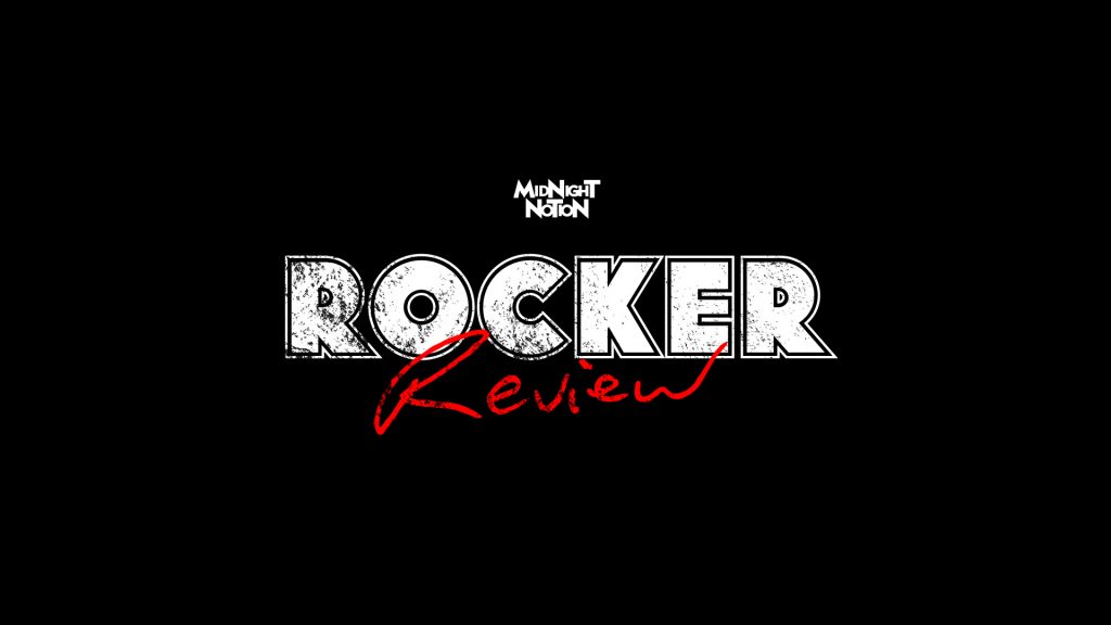 The logo for Midnight Notion's "Rocker Review" series: thick, white, grungy text for "Rocker," and handwritten red text for "Review" on a black background.